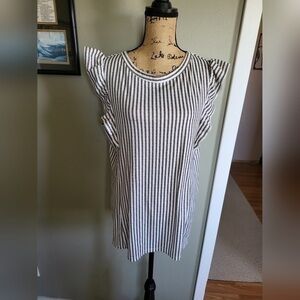 Striped Black and White Ruffle Sleeve Top
